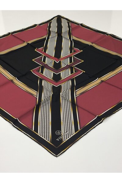 PİRAMİT Vi̇ssona Ti̇vi̇l Silk Scarf Houndstooth Pattern Burgundy Black 3002-1