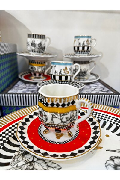 hediye Esterhomedecor Set of 6 Porcelain Coffee Cups with Legs