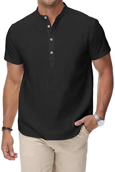 HMIYA Men's summer T-shirt, with buttons, black S