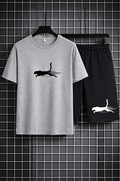 YK WEAR Tricou, pantaloni scurți, imprimeu panteră, pentru femei/bărbați