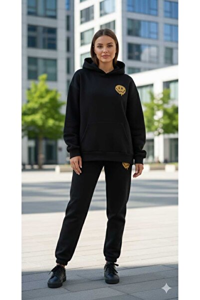 DİVİN Women's Printed Oversized Sweatshirt - Sweatpants 2-Piece Set