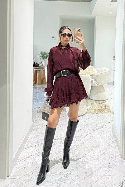 Seda Yalçın Atelier Bordo Kemer Detaylı Kitya Elbise