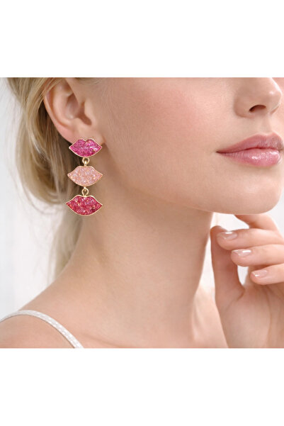 naaksesuar Pink-Toned Lip-Shaped Brand Model Earrings