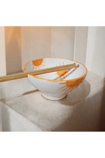 Ceresshop Handmade Ceramic Noodle Bowl - Sun Theme