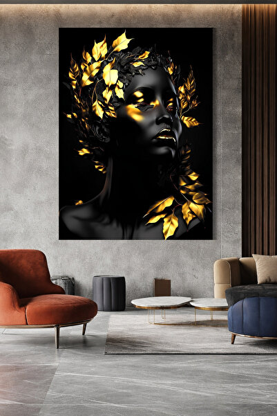 ERUMAR HOME Tablou decorativ cu model de frunze de femeie de culoare, Centrul...