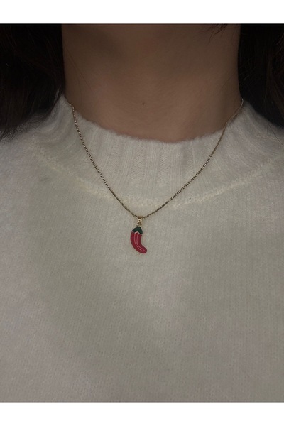 lotusbybuket 316 Non Tarnish Steel Gold Red Pepper Necklace