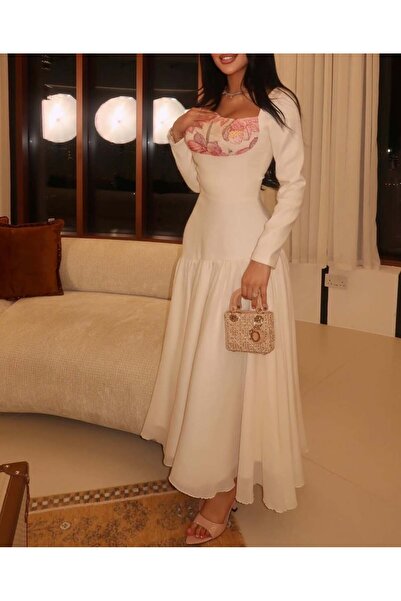 Kendallksa Elegant long white evening dress with long sleeves