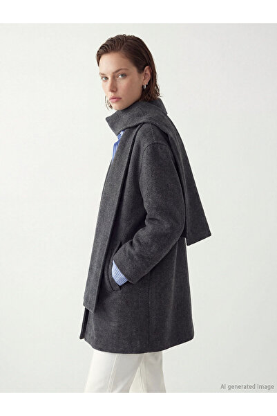 LC Waikiki Özmarka Νέα Σεζόν Με κασκόλ ψηλός λαιμός Γυναικείο Παλτό Κασέ