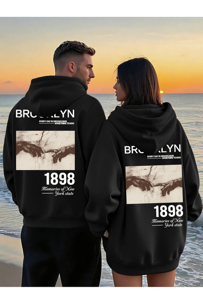 cc collection Couple Combination Brooklyn 1898 Printed Oversize Unisex Hooded...