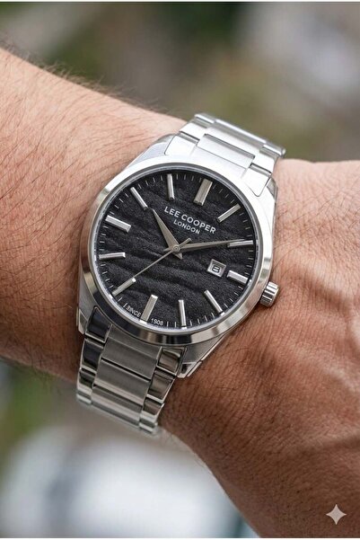Lee Cooper 41mm, Siyah Dokulu Kadran, Çelik Kordon, Modern ve Şık Erkek Kol S...