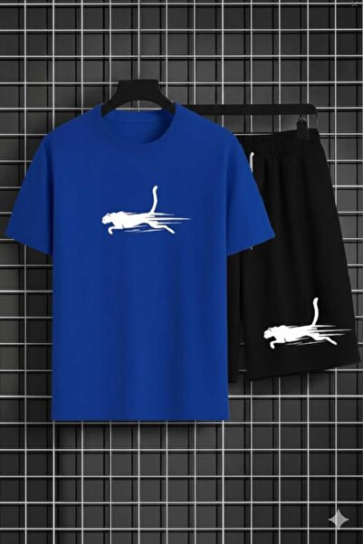 YK WEAR Tricou, pantaloni scurți, imprimeu panteră, pentru femei/bărbați