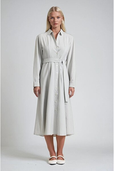 Lijuri Belted Buttoned Shirt Collar Midi Dress 2020