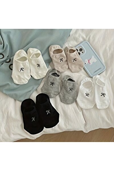 hırçın Women's 5 Pairs Premium Bowknot Flower and Heart Patterned Ballerina S...