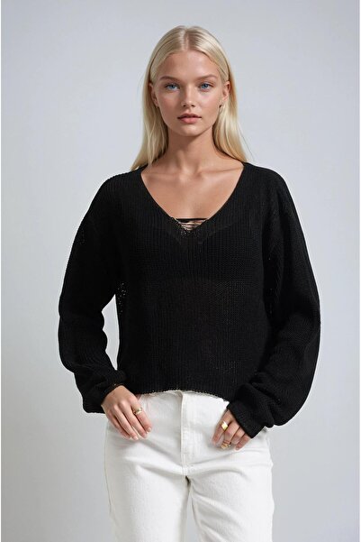 Lijuri Openwork V-Neck Knitwear Sweater 1428