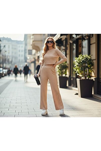 THEBEK Winter Ruffle Modal Bottom Top Crop and Pants Set