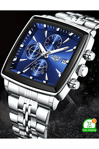 Lige Custom Square Steel Cord Men's Wristwatch