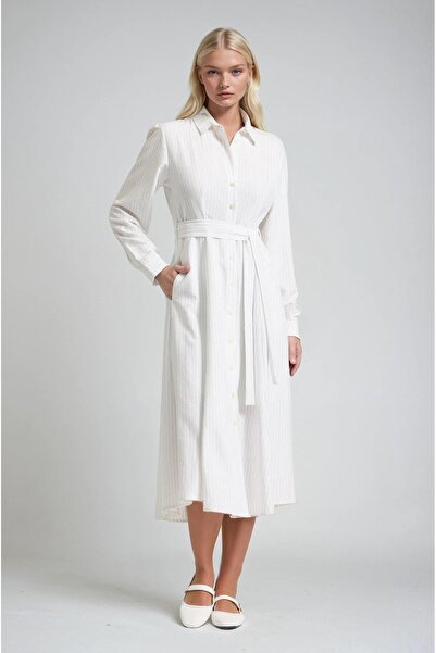 Lijuri Belted Buttoned Shirt Collar Midi Dress 2020