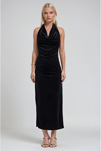 Lijuri Degaje yaka halter velvet long dress 2015