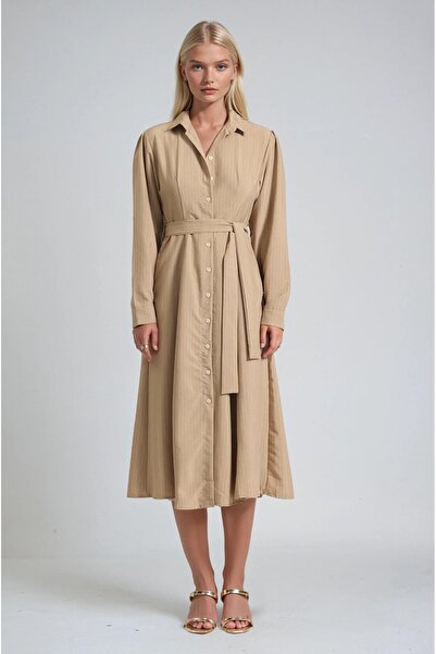 Lijuri Belted Buttoned Shirt Collar Midi Dress 2020