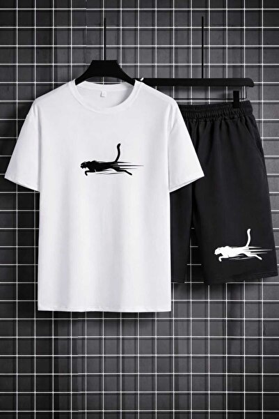 YK WEAR Tricou, pantaloni scurți, imprimeu panteră, pentru femei/bărbați