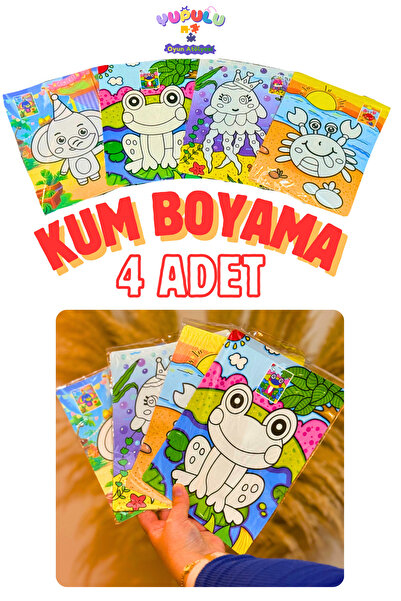 YUPULU 4 Adet Kum Boyama Seti Renki Çizim (Kız-Erkek) A5 Boyutunda, Hediye Pa...