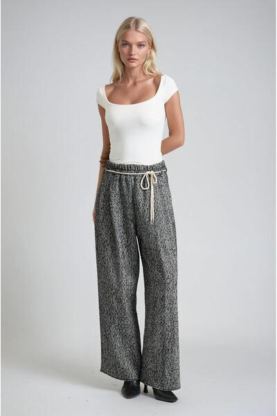 Lijuri Tweed Textured Lace-Up Comfortable Fit Trousers 0116