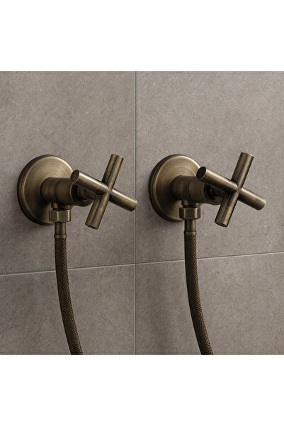banyosepeti Cross Antique Double Bidet Faucet Set with Hose – Brass
