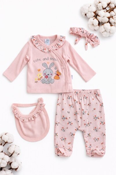 Pure Boutique Baby girl set 4 pieces pink cotton blouse, pants, bib, headband...