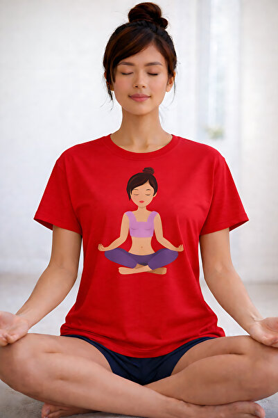 ArtYus Yoga Character Printed Summer Themed Cotton Relaxed Fit Round Neck Uni...