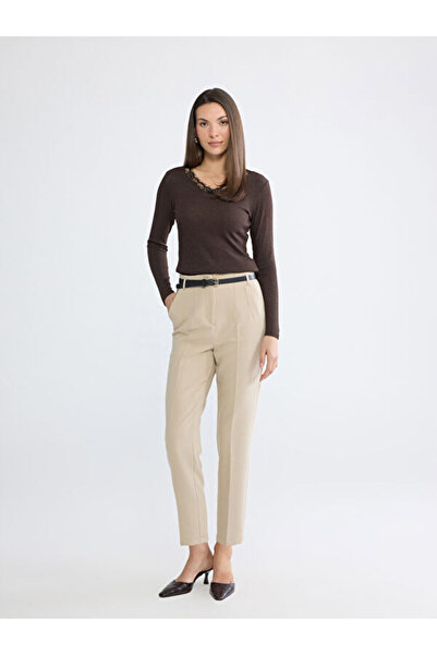 LC Waikiki Rmz Gi̇yi̇m Farkiyla Women's Cigarette Fabric Pants with Waist Belt