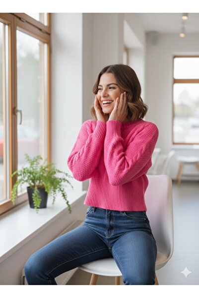 Sublime Butik Kadın Başak Modelli Bisiklet Yaka Kalın Triko Kazak Beli Lastik...