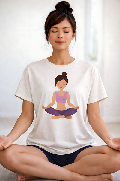 ArtYus Yoga Character Printed Summer Themed Cotton Relaxed Fit Round Neck Uni...