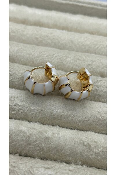 Store Beyaz Mineli Gold Renk Mini Halka Küpe