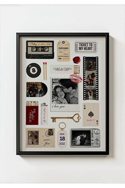 MIOVI WORKS Lucky Us | Siyah Çerçeveli Kişiye Özel Fotoğraflı Nostaljik Aşk K...