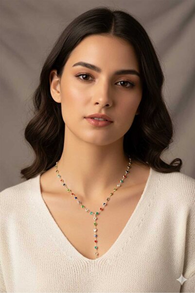 ALLURİNG THE BETTER ONE Colorful Heart Y Model New Season Necklace