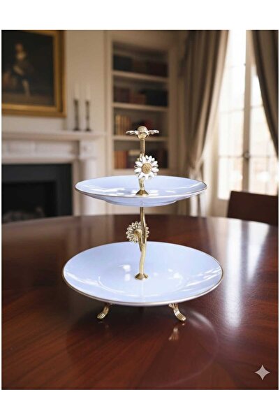 ÇNR Home Collection METAL AYAKLI YALDIZLI KATLI PORSELEN SUNUMLUK KURABİYELİK...