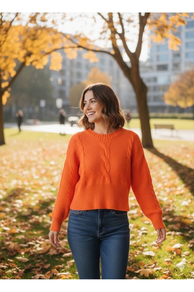 Sublime Butik Kadın Başak Modelli Bisiklet Yaka Kalın Triko Kazak Beli Lastik...