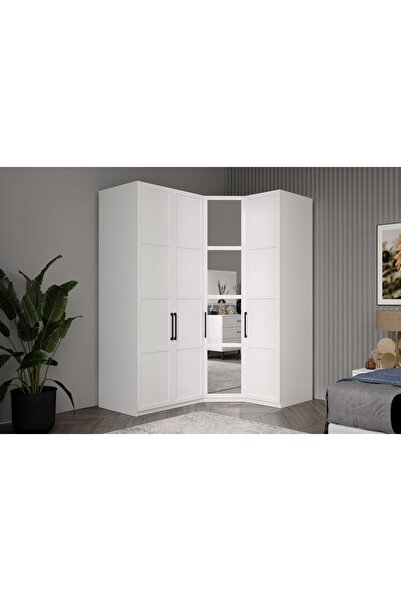 Doressa Home Pita White 4 Kapılı Köşe Gardırop