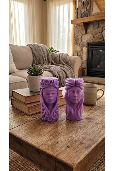 Raw Home Lavanta Kokulu Mor 2’li Dekoratif Büst Mum Seti – Sanatsal Figür Mum...