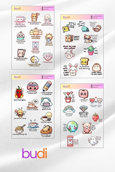 budi.crafts 4'lü Sarkastik Sticker Set - İngilizce (4 Sayfa - 40 Adet)