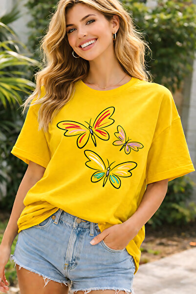 ArtYus Butterflies Printed Cotton Relaxed Fit Round Neck Unisex T-Shirt