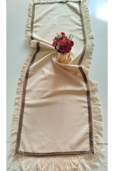 denizli hatırası Cendere Fringed 100% Cotton Natural Linen Fabric Runner with...