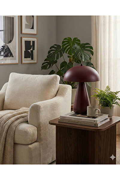 VEYRA Modern Mantar Tasarım Bordo Masa Lambası