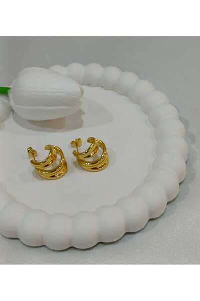 DuRu LiNe Kadın Gold Çelik Üçlü Sarmal Halka Küpe