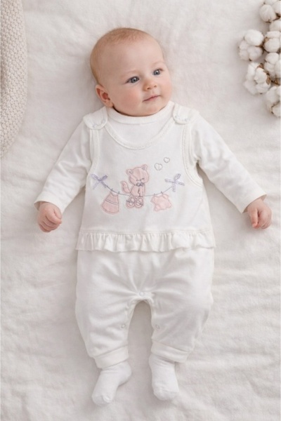 Pure Boutique White baby jumpsuit, cotton blouse with long sleeves, delicate ...
