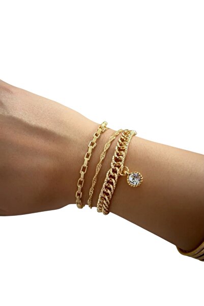 stravis Zircon Stone Charm 3-Piece Bracelet Set