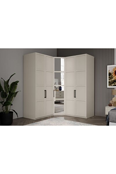 Doressa Home Pita Beige 5 Kapılı Köşe Gardırop