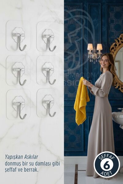 Transformacion 6 прозорих клейких гачків, кухонні та ванні настінні гачки, пр...