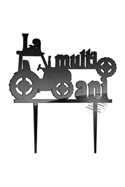 Decoratiuni Dulci Tractor cu mesajul La multi ani! | Topper pentru tort - Негру