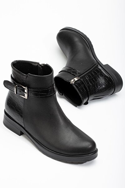 Zerenyus Exi̇n-165-204/1 Premium Black Croco Zippered Daily Women's Boots